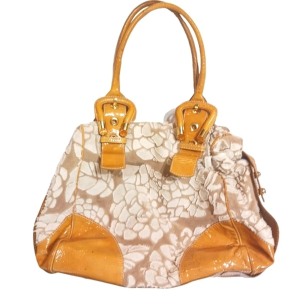 Francesco Biasia Yellow Leather and Fabric Patchwork Satchel Hobo Should… - Picture 1 of 11